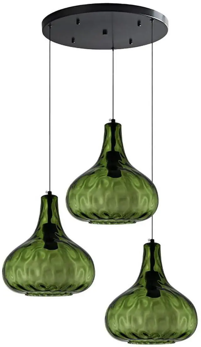 Main image of Green Glass Chandelier Cluster 3-Lights Mid Century Pendant Lights | Modern Chandeliers Sputnik 3-Head Green 9.45 Globe Hammered Shade Adjustable Height Dining Room ,Kitchen Sink ,Farmhouse