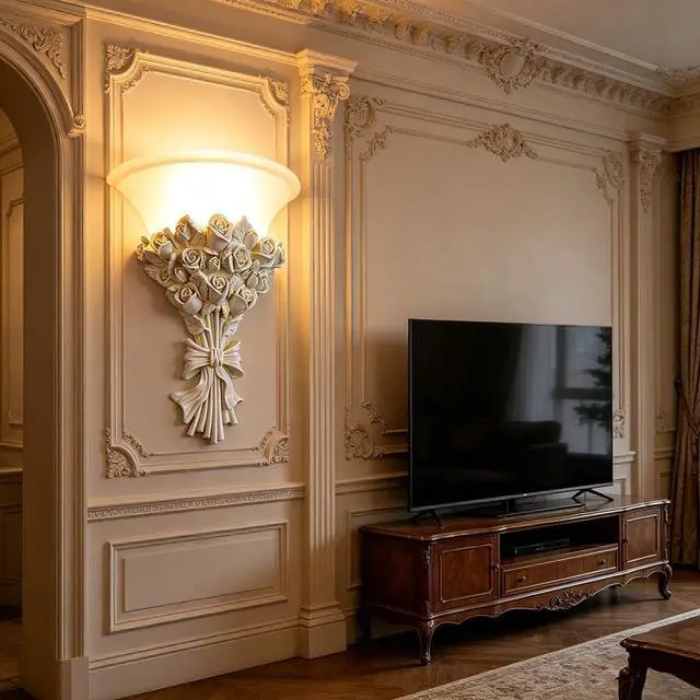 Alt view image 6 of 7 - White Flower Wall Sconce 1-Light Antique Rose Resin Flower Wall Lamp with Frosted Glass Shade, E26 Hardwired Light Fixture Vintage Indoor Art Deco Lighting for Bedroom Living Room