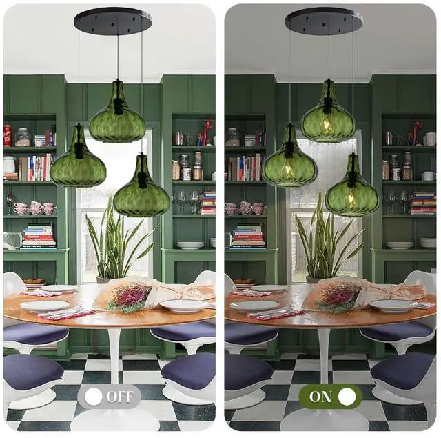Alt view image 6 of 7 - Green Glass Chandelier Cluster 3-Lights Mid Century Pendant Lights | Modern Chandeliers Sputnik 3-Head Green 9.45 Globe Hammered Shade Adjustable Height Dining Room ,Kitchen Sink ,Farmhouse