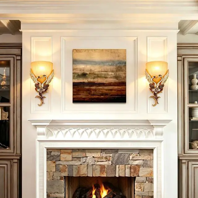 Alt view image 6 of 7 - European Wall Sconces Antique Gold Light Fixtures Vintage Wall Lights Creative Resin Peacock Shape Design Frosted Glass Lamp Shade Indoor Deco Wall Lighting for Living Room Hallway