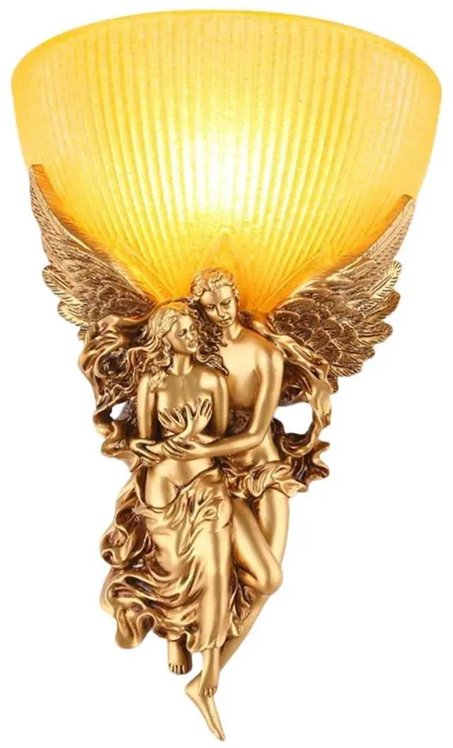 Main image of Antique Wall Sconce Light Vintage Sconces with Frosted Glass Shade Gold Angel Shape Design Mid Century Modern Wall Light Unique Resin Finish Indoor Deco Lighting for Living Room Bedroom