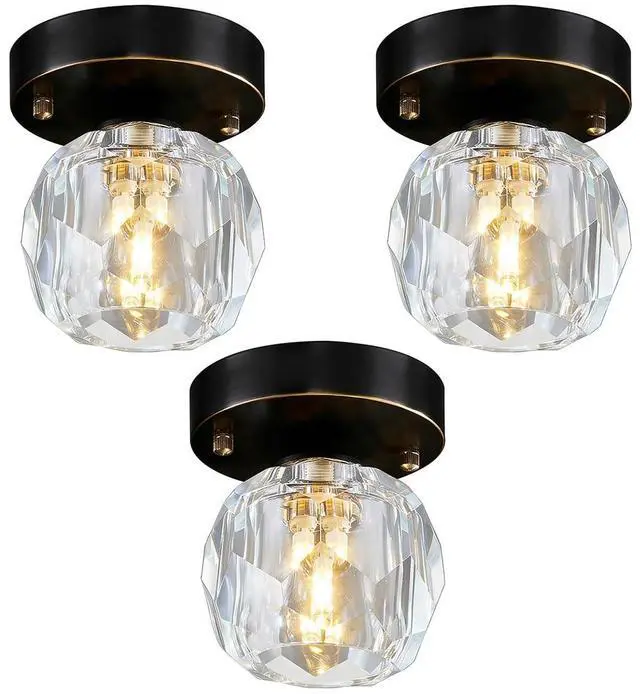 Main image of Crystal Flush Mount Lights Black Brass Ceiling Light Fixtures 3-Pack | Vintage Modern Close to Lamp Mini Small Clear Crystal Globe Shade 11cm/4.3Inch G9 Base for Bedroom Hallway Foyer Entrance