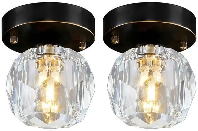 Main image of Small Crystal Ceiling Light Fixture Black Brass Flush Mount Ceiling Lights with with Crystal Globe Shade Vintage Modern Close to Lamp Mini Pendant Lighting for Bedroom Hallway Foyer