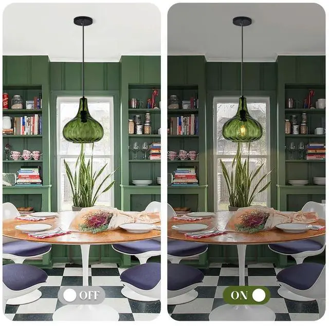 Alt view image 6 of 7 - Green Glass Pendant Lighting Farmhouse Vintage Glass Globe Pendant Light Fixture, Mid-Century Modern Pendant Lamp Black Finish 9.45 Shade for Kitchen Island Dining Room