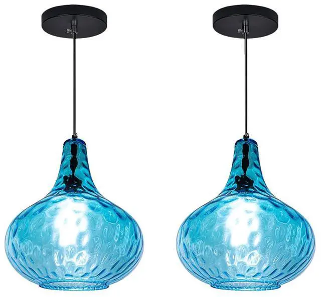 Main image of Lighting Modern Globe Pendant Light Fixtures Blue Glass Pendant Lights Vintage 1-Light Single Kitchen Island Hanging Light Mouth-Blown Glass Lampshade Mid Century Black Hanging Lights