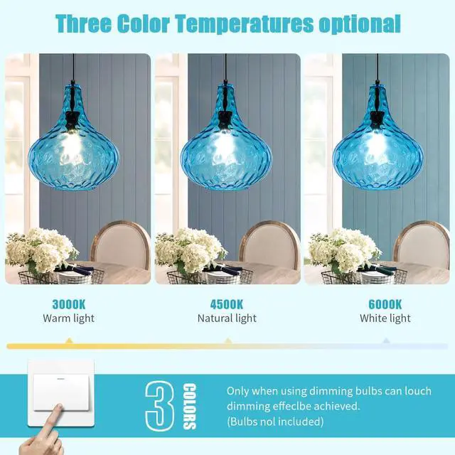Alt view image 5 of 7 - Lighting Modern Globe Pendant Light Fixtures Blue Glass Pendant Lights Vintage 1-Light Single Kitchen Island Hanging Light Mouth-Blown Glass Lampshade Mid Century Black Hanging Lights