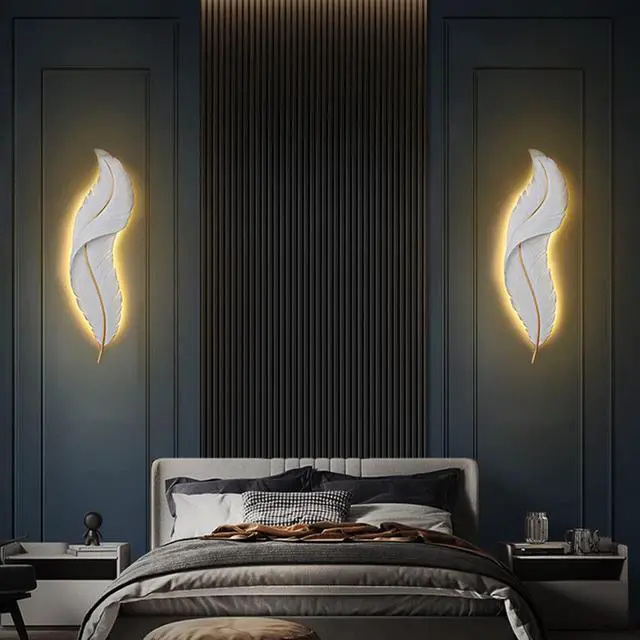 Alt view image 3 of 7 - Modern Wall Mount Light LED Wall Sconce Lighting White Elegant Feather Design 3000k-6000k LED Wall Lamp for Bedroom Living Room Hallway (1-Pack)