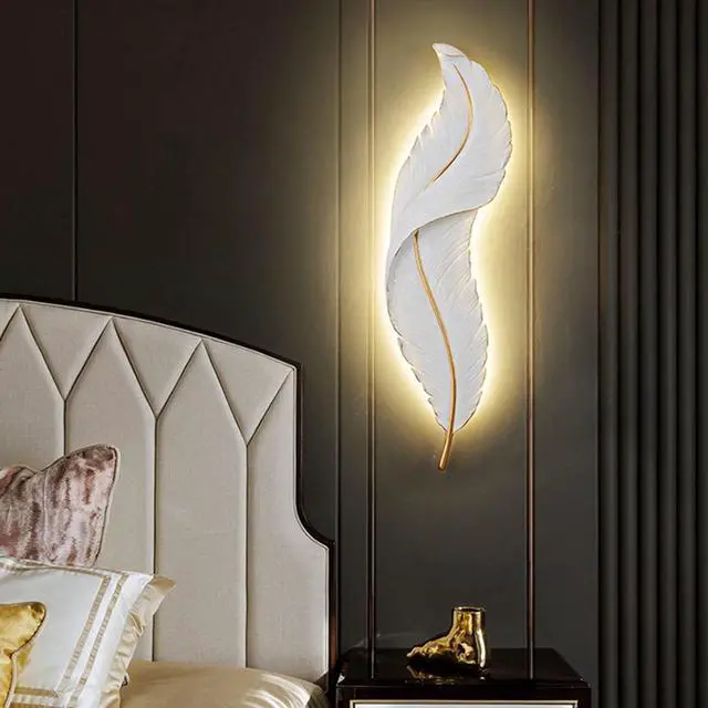Alt view image 4 of 7 - Modern Wall Mount Light LED Wall Sconce Lighting White Elegant Feather Design 3000k-6000k LED Wall Lamp for Bedroom Living Room Hallway (1-Pack)