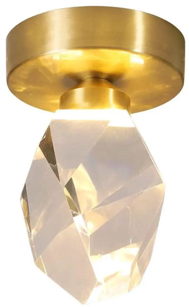 Main image of Modern Flush Mount Ceiling Light Fixtures Crystal Glass Round Ceiling Lamp 1-Light with Diamond Crystal Shade Mini Gold Brass Semi Flush Mount Chandelier Light for Bedroom Hallway (B)