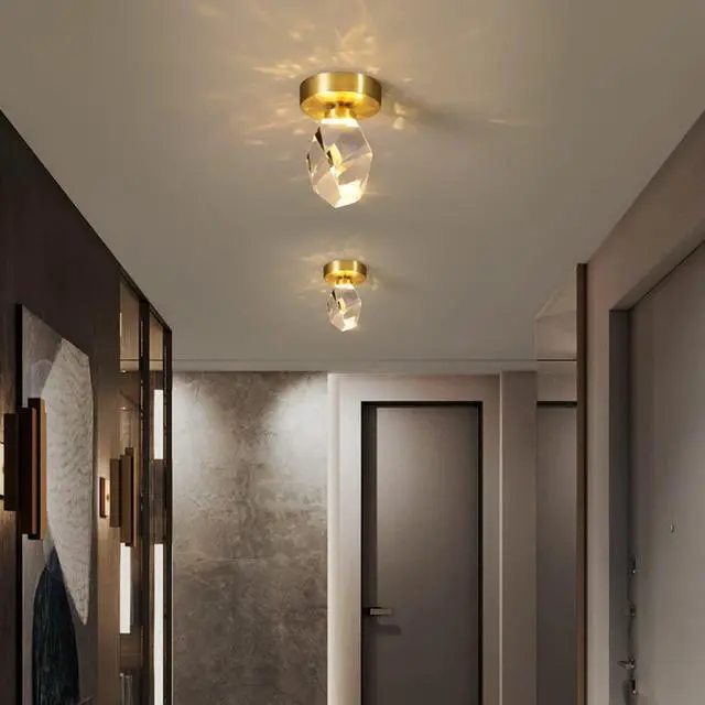 Alt view image 3 of 7 - Modern Flush Mount Ceiling Light Fixtures Crystal Glass Round Ceiling Lamp 1-Light with Diamond Crystal Shade Mini Gold Brass Semi Flush Mount Chandelier Light for Bedroom Hallway (B)
