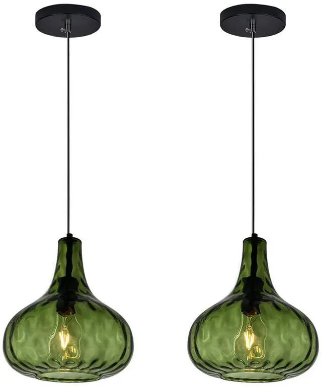 Main image of Vintage Pendant Lights Green Glass Hanging Lights Mid-Century Modern Pendant Light Fixtures Black Finish 9.45 Globe Hammered Shade Adjustable Pendant Lighting Kitchen Sink Farmhouse
