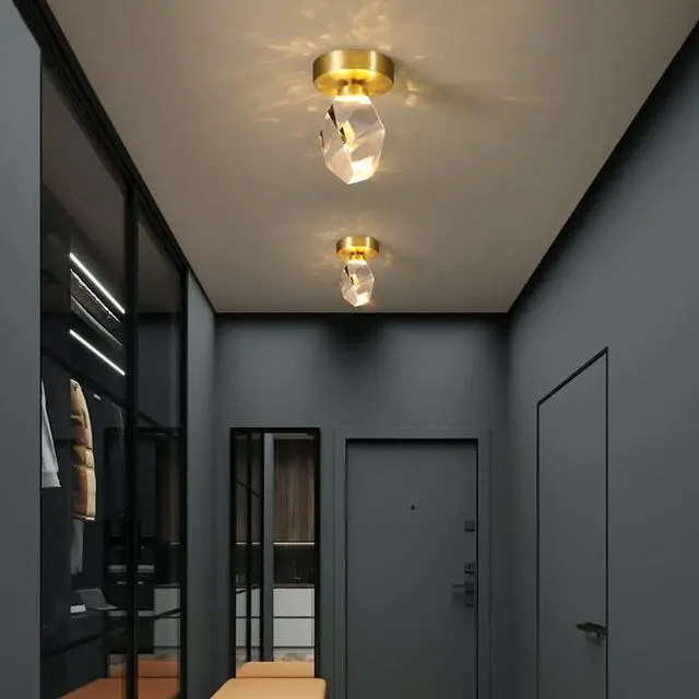 Alt view image 4 of 7 - Modern Flush Mount Ceiling Light Fixtures Crystal Glass Round Ceiling Lamp 1-Light with Diamond Crystal Shade Mini Gold Brass Semi Flush Mount Chandelier Light for Bedroom Hallway (B)