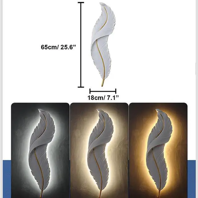 Alt view image 6 of 7 - Modern Wall Mount Light LED Wall Sconce Lighting White Elegant Feather Design 3000k-6000k LED Wall Lamp for Bedroom Living Room Hallway (1-Pack)