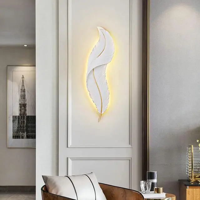 Alt view image 5 of 7 - Modern Wall Mount Light LED Wall Sconce Lighting White Elegant Feather Design 3000k-6000k LED Wall Lamp for Bedroom Living Room Hallway (1-Pack)