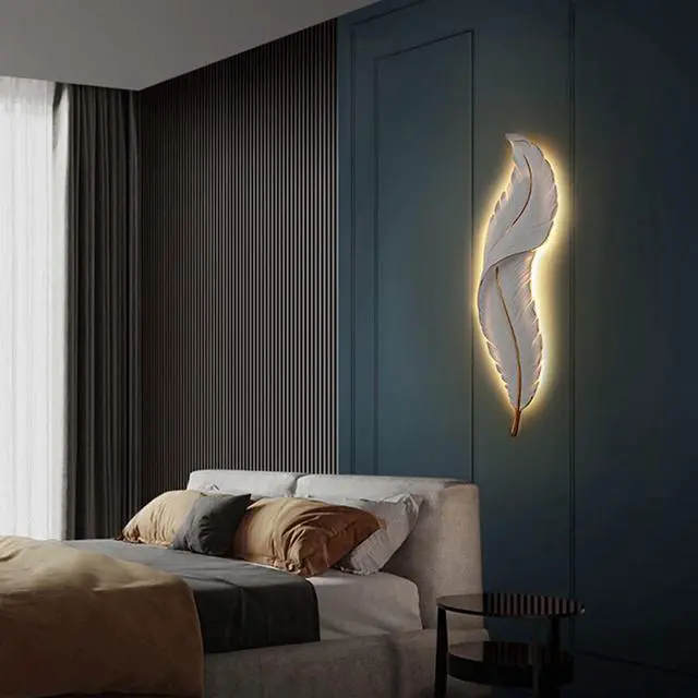Alt view image 7 of 7 - Modern Wall Mount Light LED Wall Sconce Lighting White Elegant Feather Design 3000k-6000k LED Wall Lamp for Bedroom Living Room Hallway (1-Pack)
