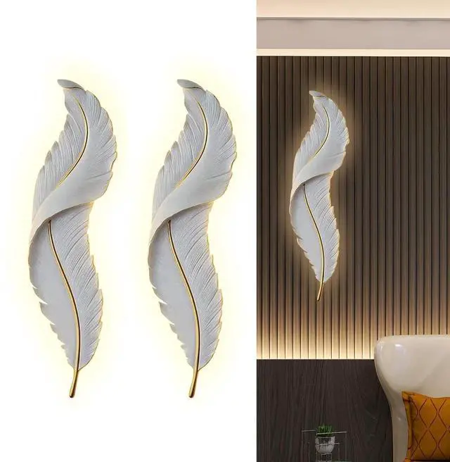 Main image of Wall Lamp Feather Wall Decor White Feather Modern Elegant Wall Lights LED Wall Sconce Creative Art Resin Wings Decor Lighting for Bedroom Dining Living Room Hallway