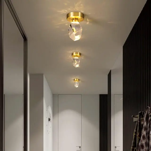 Alt view image 6 of 7 - Modern Flush Mount Ceiling Light Fixtures Crystal Glass Round Ceiling Lamp 1-Light with Diamond Crystal Shade Mini Gold Brass Semi Flush Mount Chandelier Light for Bedroom Hallway (B)