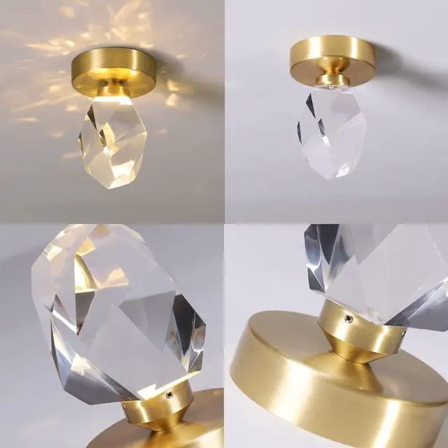 Alt view image 7 of 7 - Modern Flush Mount Ceiling Light Fixtures Crystal Glass Round Ceiling Lamp 1-Light with Diamond Crystal Shade Mini Gold Brass Semi Flush Mount Chandelier Light for Bedroom Hallway (B)