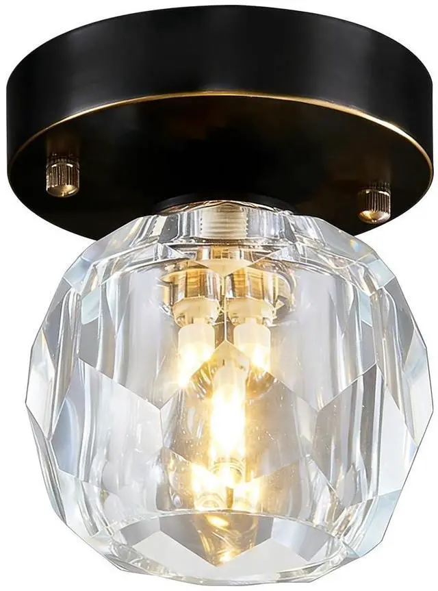 Main image of Crystal Flush Mount Ceiling Light Black Brass Ceiling Light Fixture | Mid century Modern Style Mini Ceiling Light with 4.3inch Crystal Globe Lamp Shade for Bedroom Hallway Dining room Foyer