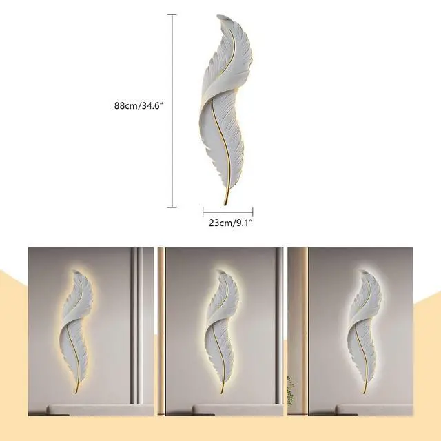 Alt view image 2 of 7 - Wall Lamp Feather Wall Decor White Feather Modern Elegant Wall Lights LED Wall Sconce Creative Art Resin Wings Decor Lighting for Bedroom Dining Living Room Hallway