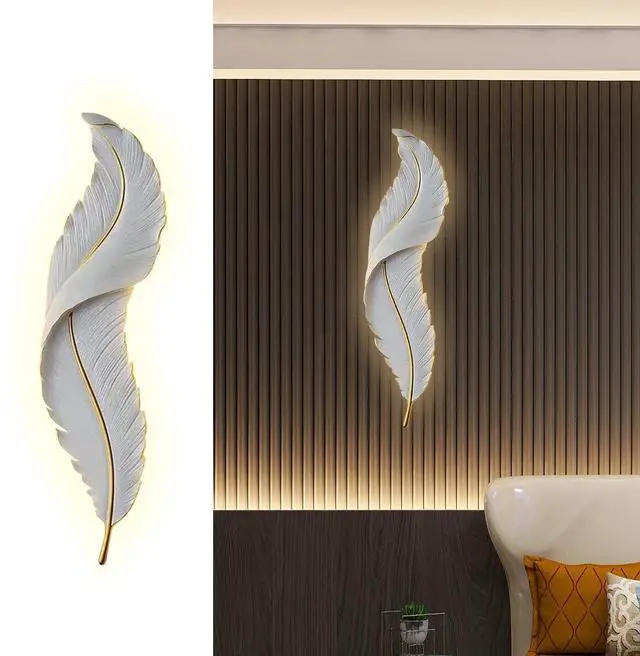 Main image of Feather Wall Light Modern LED Wall Sconce Lighting with White Elegant Feather Design 3000k-6000k Vintage LED Wall Lamp Deco for Bedroom Living Room Hallway,Three -Color Light