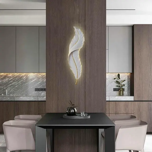 Alt view image 3 of 7 - Wall Lamp Feather Wall Decor White Feather Modern Elegant Wall Lights LED Wall Sconce Creative Art Resin Wings Decor Lighting for Bedroom Dining Living Room Hallway