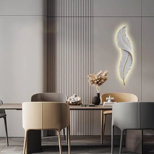 Alt view image 4 of 7 - Wall Lamp Feather Wall Decor White Feather Modern Elegant Wall Lights LED Wall Sconce Creative Art Resin Wings Decor Lighting for Bedroom Dining Living Room Hallway