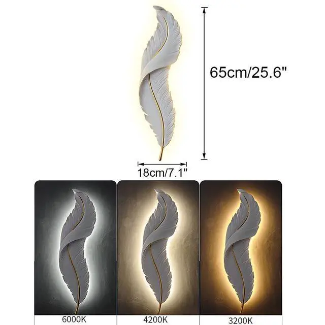 Alt view image 2 of 7 - Modern Wall Mount Light LED Wall Sconce Lighting White Elegant Feather Design 3000k-6000k LED Wall Lamp for Bedroom Living Room Hallway (2-Pack)