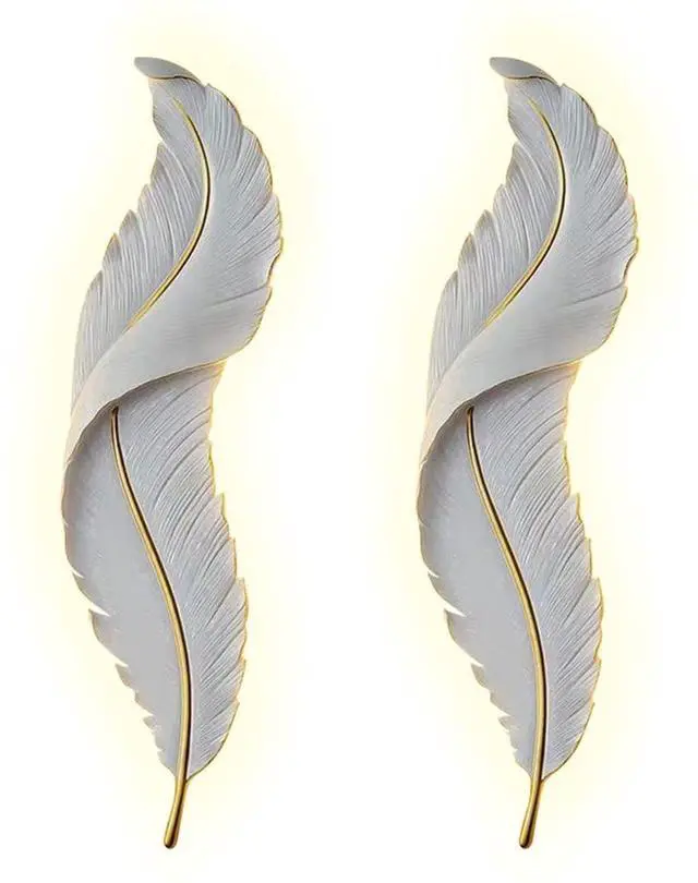 Main image of Modern Wall Mount Light LED Wall Sconce Lighting White Elegant Feather Design 3000k-6000k LED Wall Lamp for Bedroom Living Room Hallway (2-Pack)