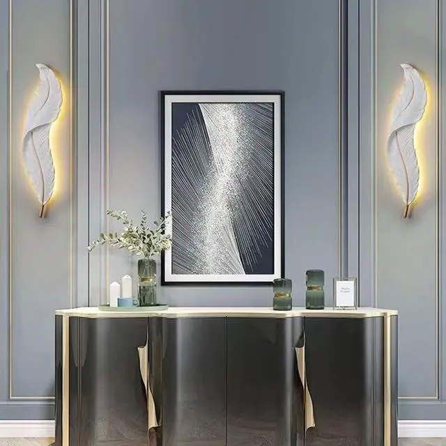 Alt view image 3 of 7 - Modern Wall Mount Light LED Wall Sconce Lighting White Elegant Feather Design 3000k-6000k LED Wall Lamp for Bedroom Living Room Hallway (2-Pack)