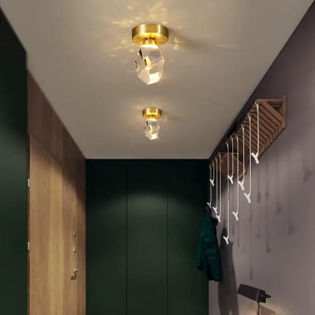 Alt view image 5 of 7 - Modern Flush Mount Ceiling Light Fixtures Crystal Glass Round Ceiling Lamp 1-Light with Diamond Crystal Shade Mini Gold Brass Semi Flush Mount Chandelier Light for Bedroom Hallway (B)