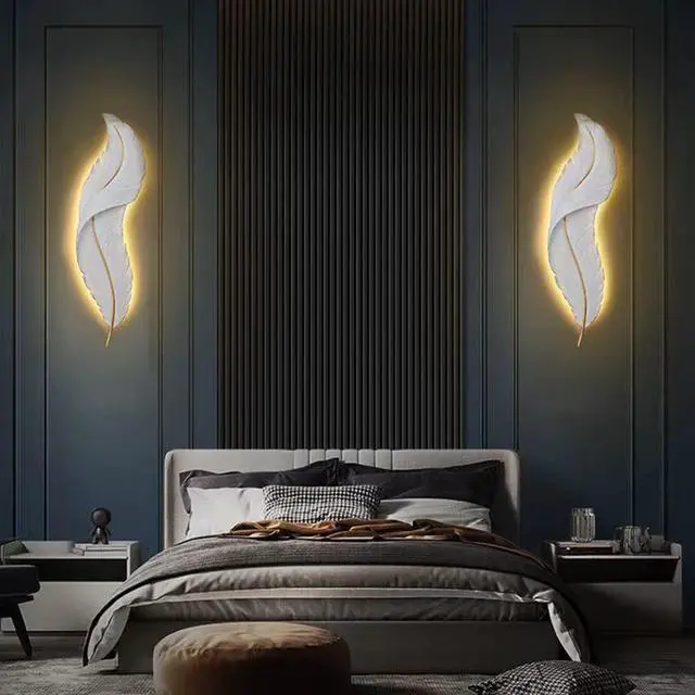 Alt view image 4 of 7 - Modern Wall Mount Light LED Wall Sconce Lighting White Elegant Feather Design 3000k-6000k LED Wall Lamp for Bedroom Living Room Hallway (2-Pack)