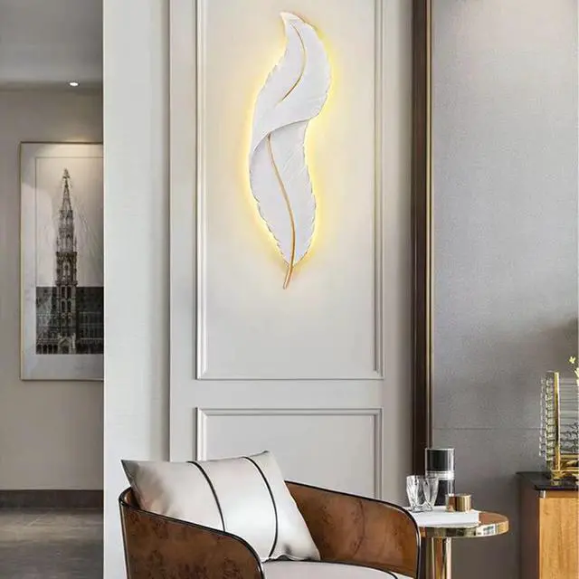 Alt view image 6 of 7 - Modern Wall Mount Light LED Wall Sconce Lighting White Elegant Feather Design 3000k-6000k LED Wall Lamp for Bedroom Living Room Hallway (2-Pack)