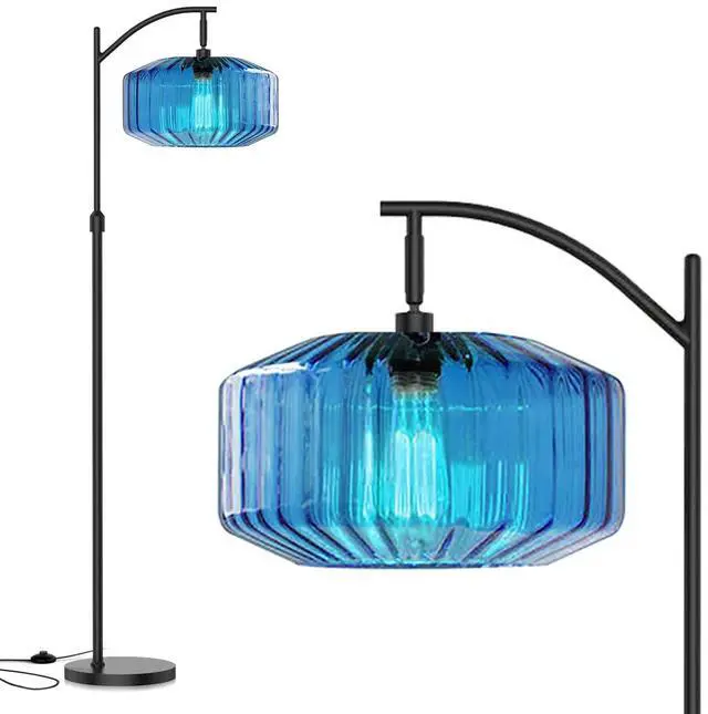 Main image of Glass Floor Lamp Living Room Blue Glass Dome Shade Industrial Dimmable Tall Lamp Mid Century Modern Floor Lamps Bedroom Farmhouse Home Decor Black Floor lamp Vintage Retro Standing Lamps
