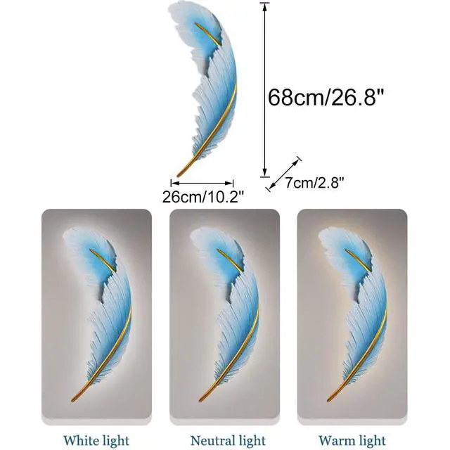 Alt view image 2 of 7 - Living Room Wall Sconce Modern Dimmable LED Wall Light Fixtures Blue Feather Design 3000K-6000K 23W LED Resin Wall Lamp for Bedroom Hallway Bathroom (1-Pack) (Blue Right)