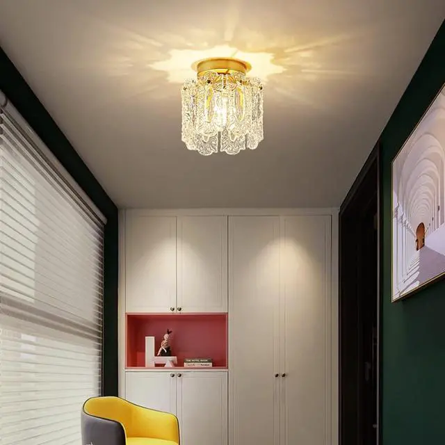 Alt view image 2 of 7 - Crystal Ceiling Light Fixtures Modern Flush Mount Ceiling Light with Crystal Glass Shade Mini Gold Flush Mount Round Chandelier for Living Room Foyer Bedroom Hallway Entrance