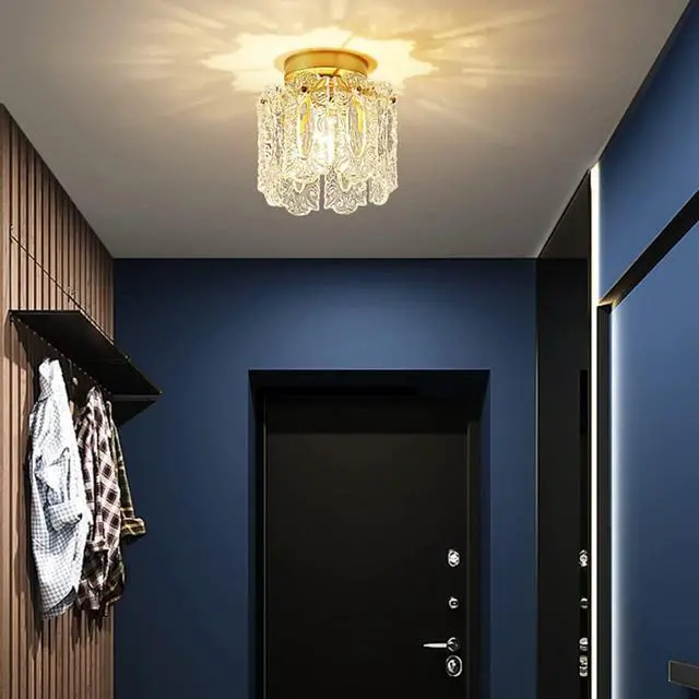 Alt view image 3 of 7 - Crystal Ceiling Light Fixtures Modern Flush Mount Ceiling Light with Crystal Glass Shade Mini Gold Flush Mount Round Chandelier for Living Room Foyer Bedroom Hallway Entrance