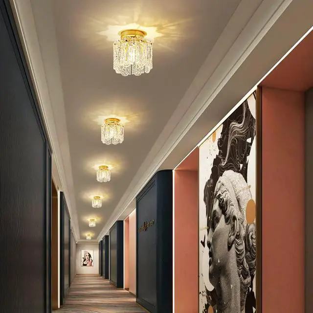 Alt view image 4 of 7 - Crystal Ceiling Light Fixtures Modern Flush Mount Ceiling Light with Crystal Glass Shade Mini Gold Flush Mount Round Chandelier for Living Room Foyer Bedroom Hallway Entrance