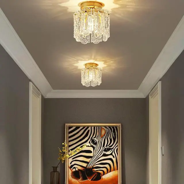 Alt view image 5 of 7 - Crystal Ceiling Light Fixtures Modern Flush Mount Ceiling Light with Crystal Glass Shade Mini Gold Flush Mount Round Chandelier for Living Room Foyer Bedroom Hallway Entrance