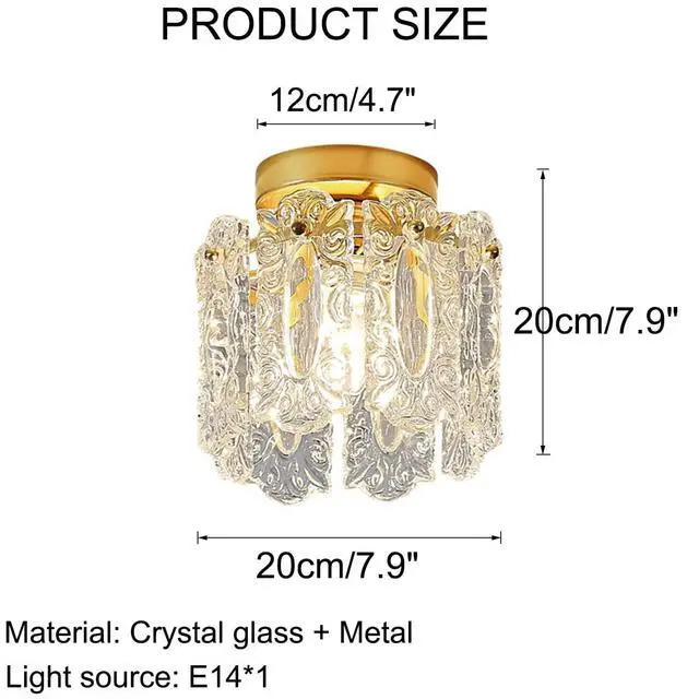 Alt view image 6 of 7 - Crystal Ceiling Light Fixtures Modern Flush Mount Ceiling Light with Crystal Glass Shade Mini Gold Flush Mount Round Chandelier for Living Room Foyer Bedroom Hallway Entrance