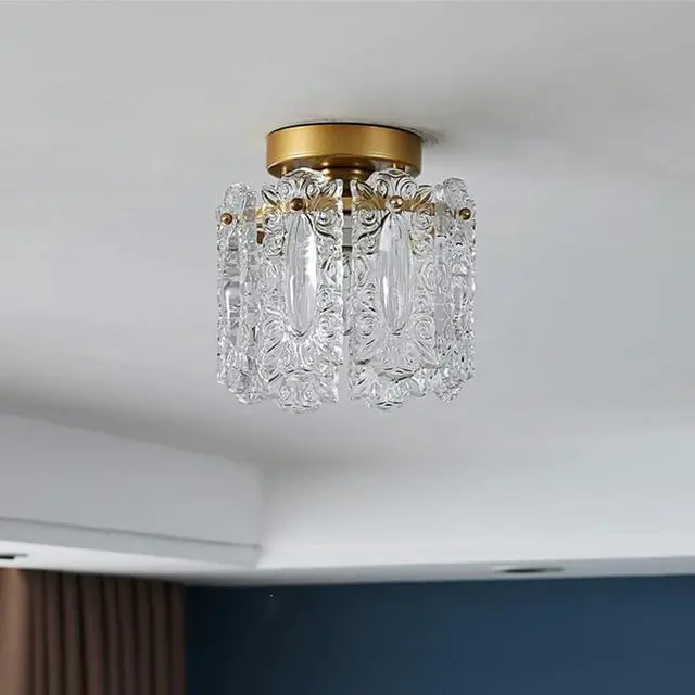 Alt view image 7 of 7 - Crystal Ceiling Light Fixtures Modern Flush Mount Ceiling Light with Crystal Glass Shade Mini Gold Flush Mount Round Chandelier for Living Room Foyer Bedroom Hallway Entrance