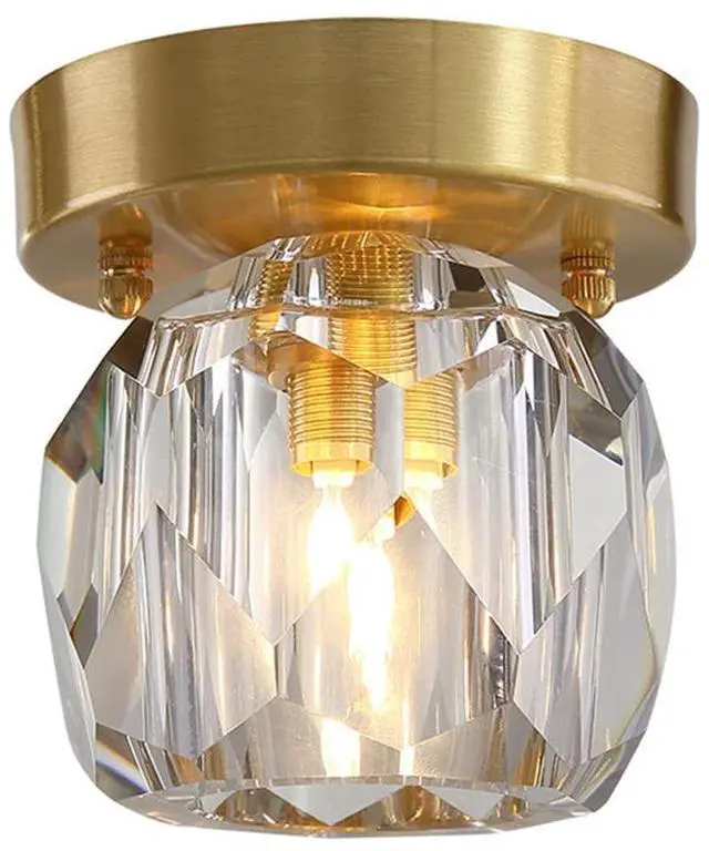 Main image of Brass Flush Mount Ceiling Light Fixtures Gold Crystal Ceiling Lamp Minimalism Style Modern Small Hallway Flush Mount Light for Bedroom Living Room Entryway