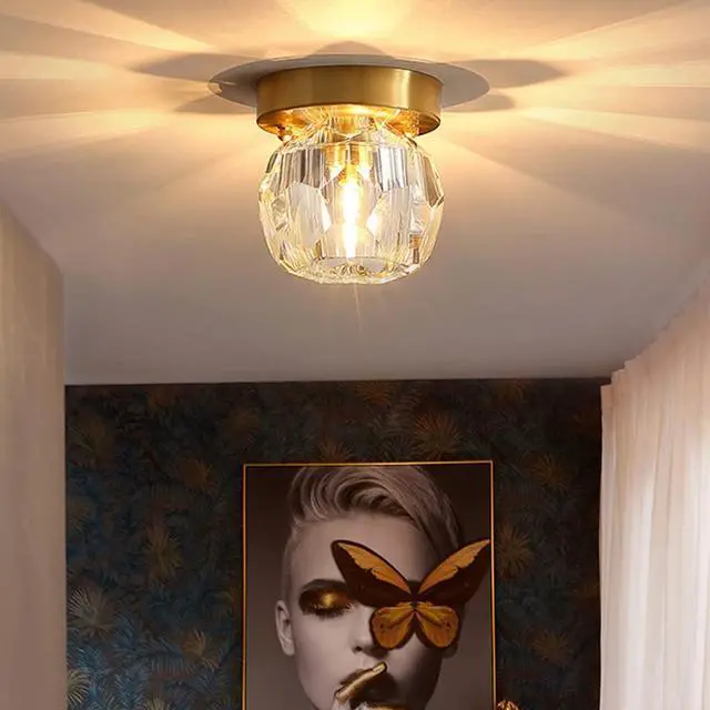 Alt view image 3 of 7 - Brass Flush Mount Ceiling Light Fixtures Gold Crystal Ceiling Lamp Minimalism Style Modern Small Hallway Flush Mount Light for Bedroom Living Room Entryway