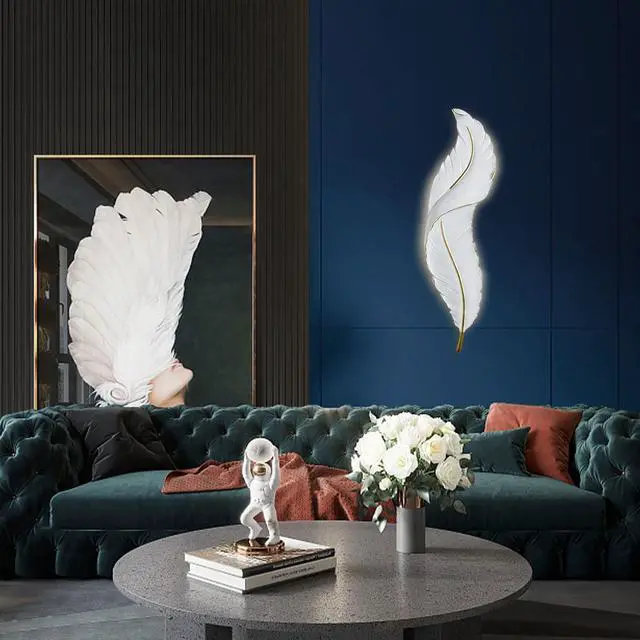 Alt view image 4 of 7 - Feather wall Sconce Modern Bedroom Sconce Lighting Creative Feathers LED White Luxury wall lamp wall Art Decor Feather sconces Fixture for Bedroom Living Room Hallway