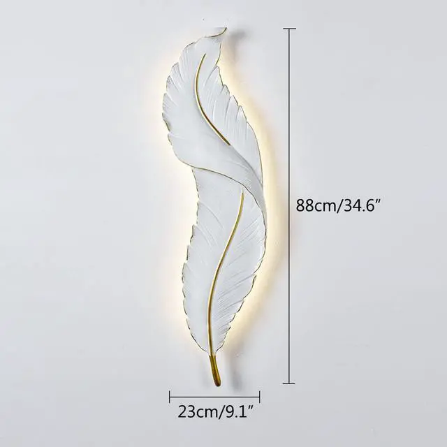 Alt view image 2 of 7 - LED Wall Sconce Feather wall Light Mid Century Modern Wall sconces Light Fixtures with White Feather Design 3000K-6000K Resin Wall Lamp for Bedroom Hallway Living Room