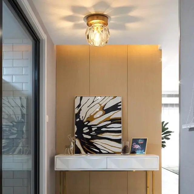 Alt view image 4 of 7 - Brass Flush Mount Ceiling Light Fixtures Gold Crystal Ceiling Lamp Minimalism Style Modern Small Hallway Flush Mount Light for Bedroom Living Room Entryway