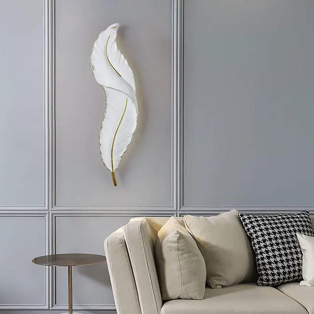 Alt view image 4 of 7 - LED Wall Sconce Feather wall Light Mid Century Modern Wall sconces Light Fixtures with White Feather Design 3000K-6000K Resin Wall Lamp for Bedroom Hallway Living Room