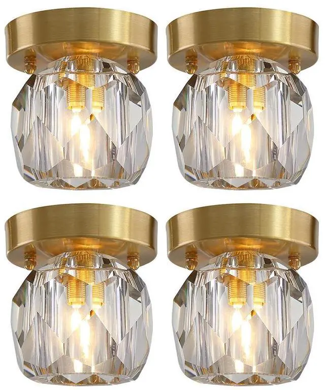 Main image of Crystal Flush Mount Ceiling Light Gold Modern Glass Ceiling Light Fixture with Diamond Crystal Shade Vintage Close to Ceiling Lights for Bedroom Hallway Kitchen Entryway