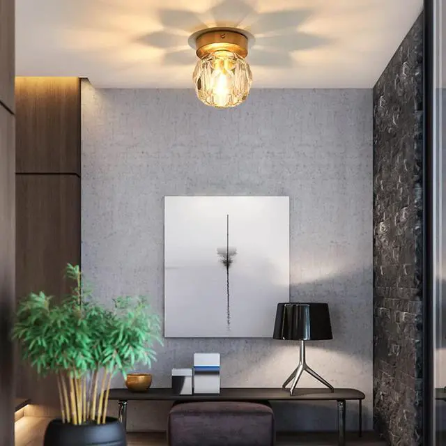 Alt view image 5 of 7 - Brass Flush Mount Ceiling Light Fixtures Gold Crystal Ceiling Lamp Minimalism Style Modern Small Hallway Flush Mount Light for Bedroom Living Room Entryway