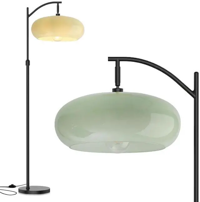 Main image of Modern Glass Floor Lamp Large Milk Green Dome Shade Black Floor Lamp | Large 11Inch Glass Globe Shade Mcm Vintage Standing Lamps Tall lamp floor lamp for Living room Farmhouse Bedroom home decor